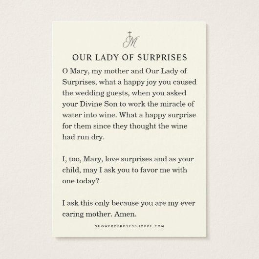 Onze-Lieve-Vrouw van Verrassingen Gebed Katholieke Visitekaartje (Achterkant)