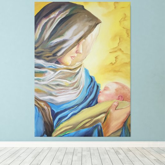 Onze Lieve Vrouw van Zwijgen die baby Jezus vastho Canvas Afdruk (Insitu (Houten vloer))