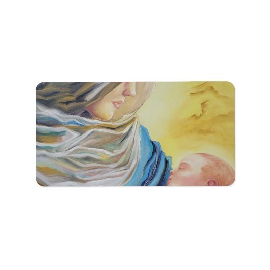 Onze Lieve Vrouw van Zwijgen die baby Jezus vastho Etiket (Voorkant)