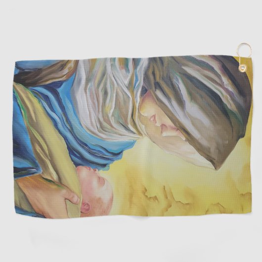 Onze Lieve Vrouw van Zwijgen die baby Jezus vastho Golfhanddoek (Horizontaal)