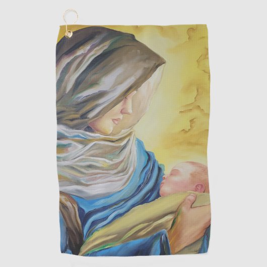 Onze Lieve Vrouw van Zwijgen die baby Jezus vastho Golfhanddoek (Voorkant)