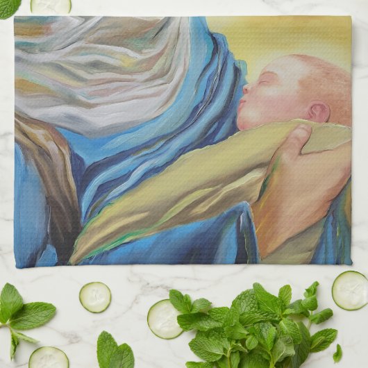 Onze Lieve Vrouw van Zwijgen die baby Jezus vastho Theedoek (Gevouwen)