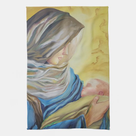 Onze Lieve Vrouw van Zwijgen die baby Jezus vastho Theedoek (Verticaal)