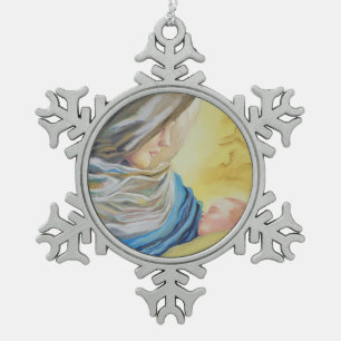 Onze Lieve Vrouw van Zwijgen die baby Jezus vastho Tin Sneeuwvlok Ornament