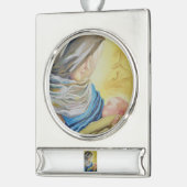 Onze Lieve Vrouw van Zwijgen die baby Jezus vastho Verzilverd Banner Ornament (Links)