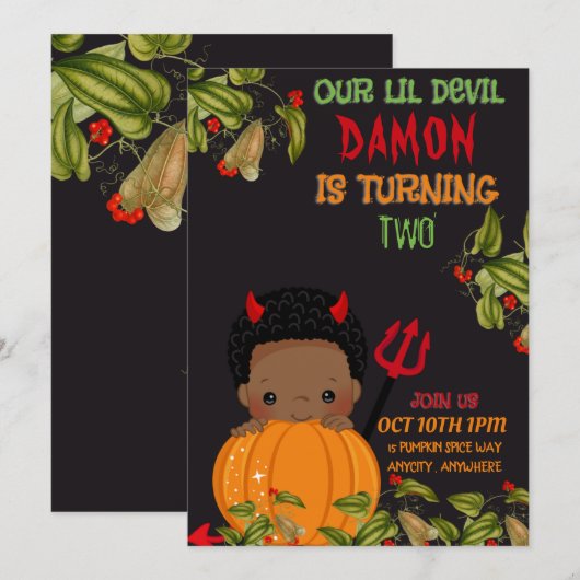 Onze Lil Devil Birthday Invitation Kaart (Voorkant / Achterkant)