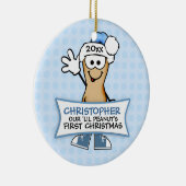 Onze Lil Peanut's eerste kerst (blauw) Keramisch Ornament (Rechts)