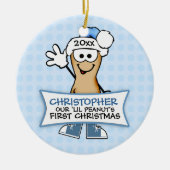 Onze Lil Peanut's eerste kerst (blauw) Keramisch Ornament (Voorkant)