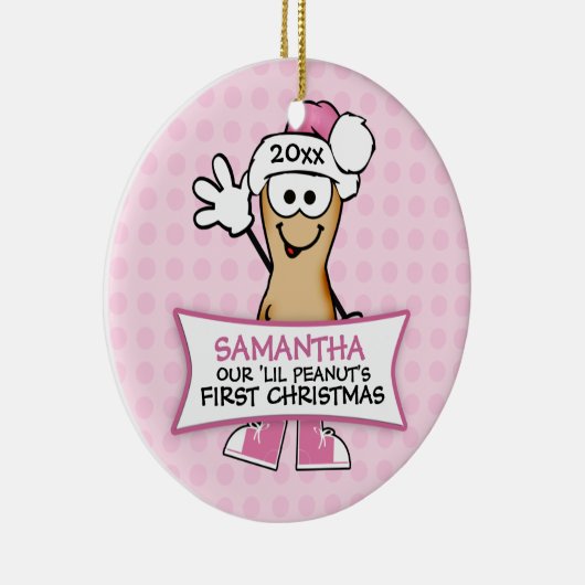 Onze Lil Peanut's eerste kerst (roze) Keramisch Ornament (Rechts)