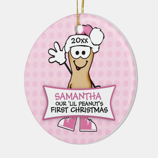 Onze Lil Peanut's eerste kerst (roze) Keramisch Ornament (Links)