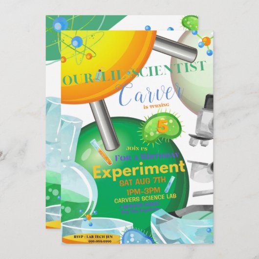 Onze Lil Scientist Birthday Invitation Kaart (Voorkant / Achterkant)