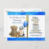 Onze Lil Slugger Boy en Teddy Bear 1e verjaardag Uitnodiging Briefkaart (Voorkant / Achterkant)