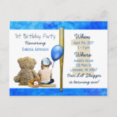 Onze Lil Slugger Boy en Teddy Bear 1e verjaardag Uitnodiging Briefkaart (Voorkant)