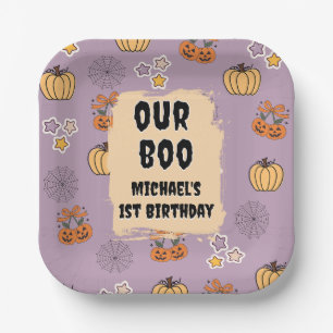 Onze Little Boo 1st Birthday Halloween Bedankt Papieren Bordje