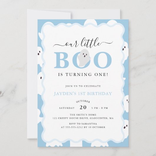 Onze Little Boo Blue Halloween Boy 1e verjaardag Kaart (Voorkant)
