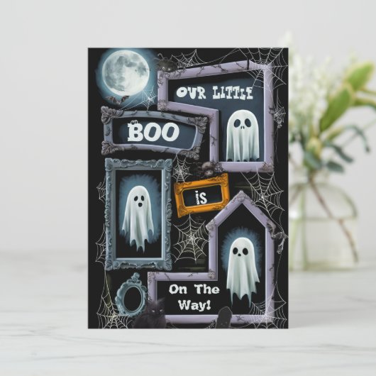Onze Little Boo Halloween baby shower uitnodiging (Staand voorkant)