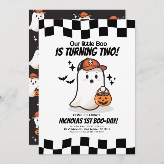 Onze Little Boo krijgt 2 verjaardagsuitnodiging Kaart (Voorkant / Achterkant)