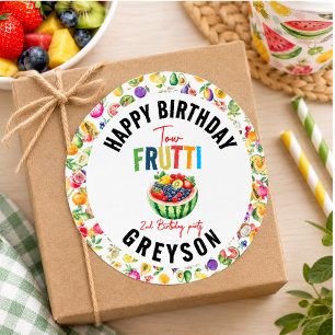 Onze Little Cutie Fruit 2e verjaardagsfeestje Ronde Sticker