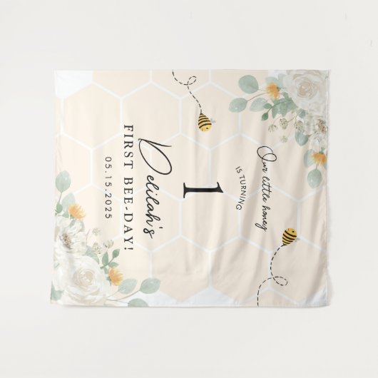 Onze Little Honey Bee 1e Verjaardag Achtergrond Ba Wandkleed (Voorkant (horizontaal))