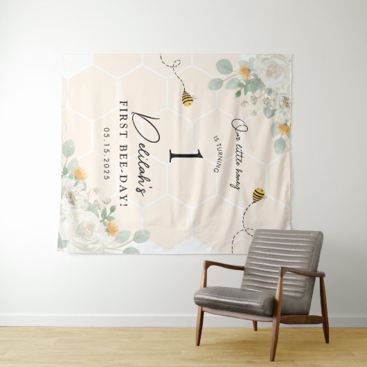 Onze Little Honey Bee 1e Verjaardag Achtergrond Ba Wandkleed (In Situ (horizontaal))