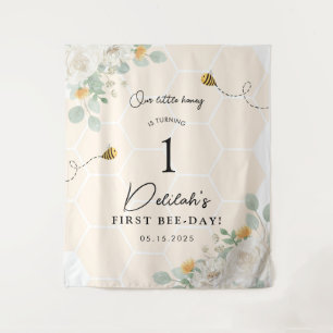 Onze Little Honey Bee 1e Verjaardag Achtergrond Ba Wandkleed