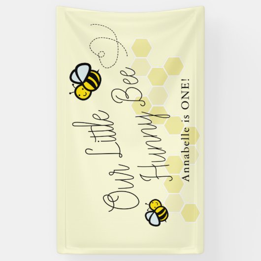 Onze Little Hunny Bee Yellow Girl Verjaardag Welko Spandoek (Verticaal)