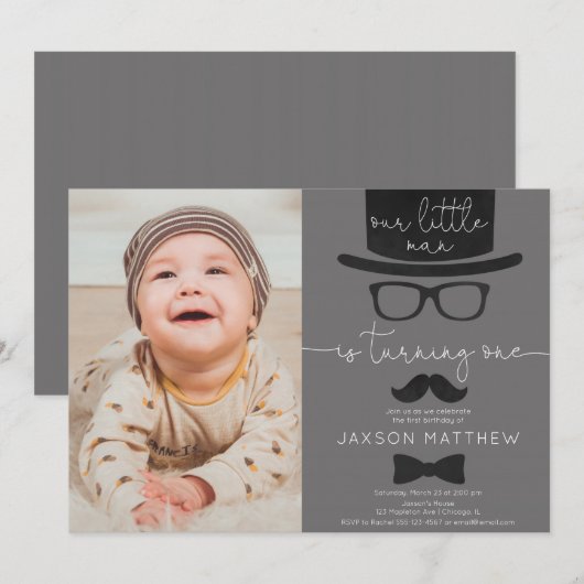 Onze Little Man jongen 1e verjaardagsfeestje foto Kaart (Voorkant / Achterkant)