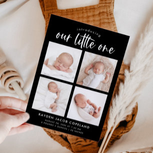 Onze Little One Black Multi Foto Geboorte Aankondiging