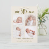Onze Little One Cream Multi Foto Geboorte Aankondiging (Staand voorkant)