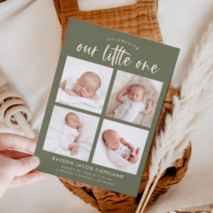 Onze Little One Sage Green Multi Foto Geboorte Aankondiging