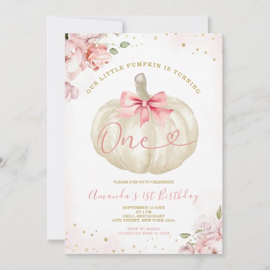 Onze Little Pumpkin Blush Pink Gingham 1e verjaard Kaart (Voorkant)