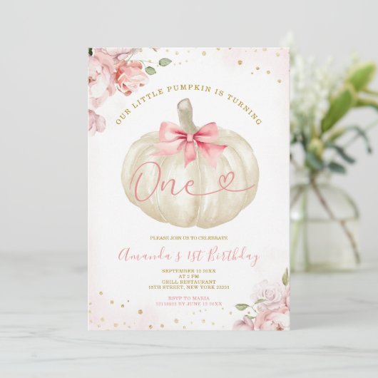 Onze Little Pumpkin Blush Pink Gingham 1e verjaard Kaart (Staand voorkant)