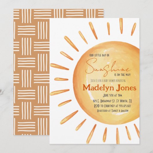 Onze Little Ray of Sunshine Baby shower Uitnodigin Kaart (Voorkant / Achterkant)