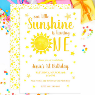 Onze Little Sunshine 1st Birthday Party Waterverf Kaart
