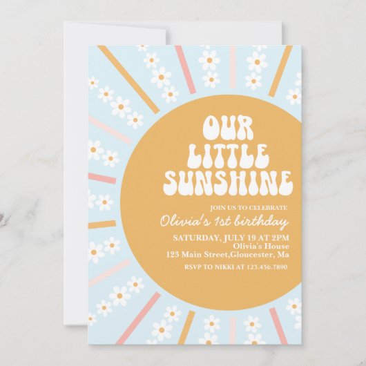 Onze Little Sunshine boho floral first jarig Inv Kaart (Voorkant)