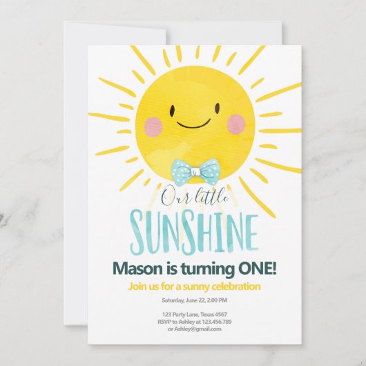 Onze Little Sunshine Boy Blue Bow Stropdas Zon Ver Kaart (Voorkant)