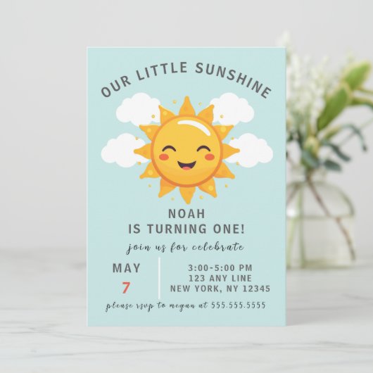 Onze Little Sunshine Boy's 1e verjaardagsfeestje Kaart (Staand voorkant)