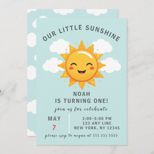 Onze Little Sunshine Boy's 1e verjaardagsfeestje Kaart (Voorkant / Achterkant)