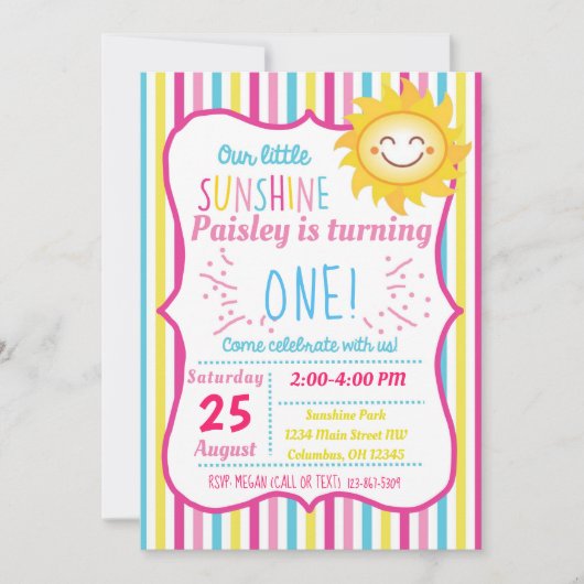Onze 'Little Sunshine Girls Birthday Party' nodigt Kaart (Voorkant)