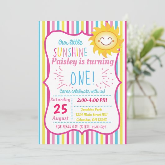 Onze 'Little Sunshine Girls Birthday Party' nodigt Kaart (Staand voorkant)