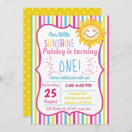 Onze 'Little Sunshine Girls Birthday Party' nodigt Kaart (Voorkant / Achterkant)