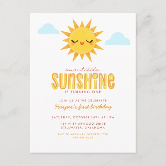 Onze Little Sunshine Kinderverjaardag Uitnodiging (Voorkant)