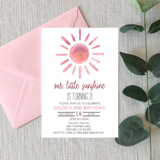 Onze Little Sunshine Pink Sun Birthday Party Kaart