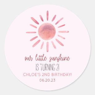 Onze Little Sunshine Pink Sun Birthday Party Ronde Sticker