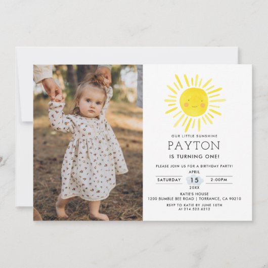 Onze Little Sunshine Sun 1e Verjaardag Foto Kaart (Voorkant)