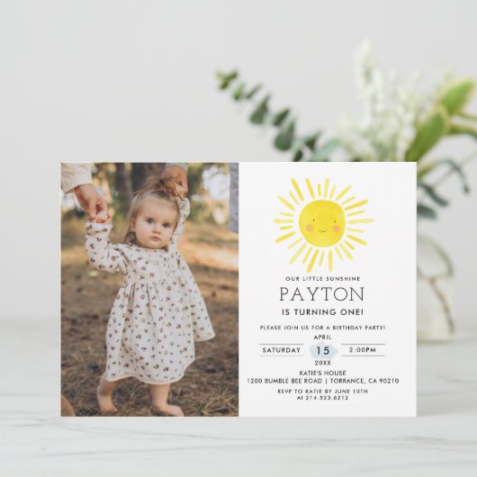 Onze Little Sunshine Sun 1e Verjaardag Foto Kaart (Staand voorkant)