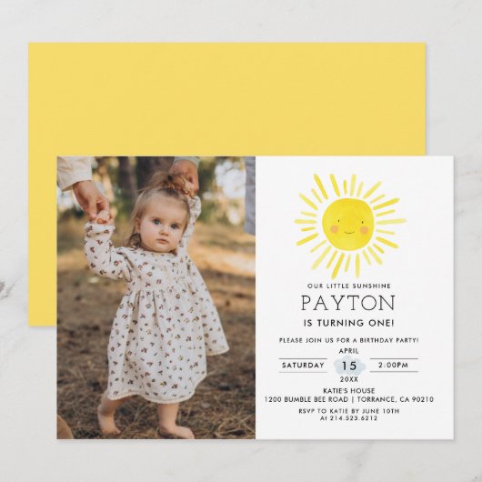 Onze Little Sunshine Sun 1e Verjaardag Foto Kaart (Voorkant / Achterkant)