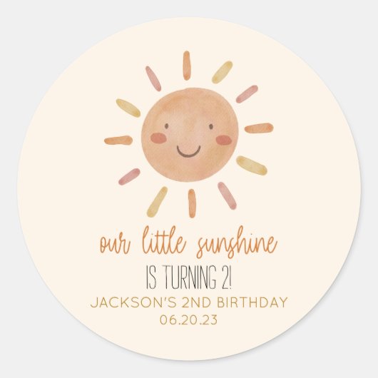 Onze Little Sunshine Yellow Sun Birthday Party Ronde Sticker (Voorkant)