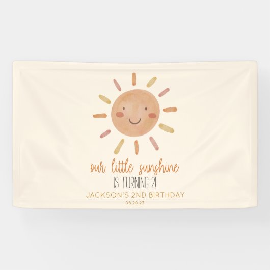Onze Little Sunshine Yellow Sun Birthday Party Spandoek (Horizontaal)