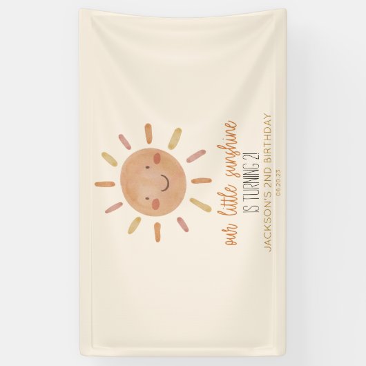 Onze Little Sunshine Yellow Sun Birthday Party Spandoek (Verticaal)